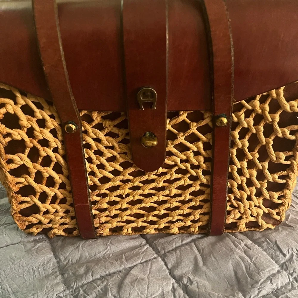 Etienne Aigner Vintage 60’s Woven Straw Leather Satchel Handbag
